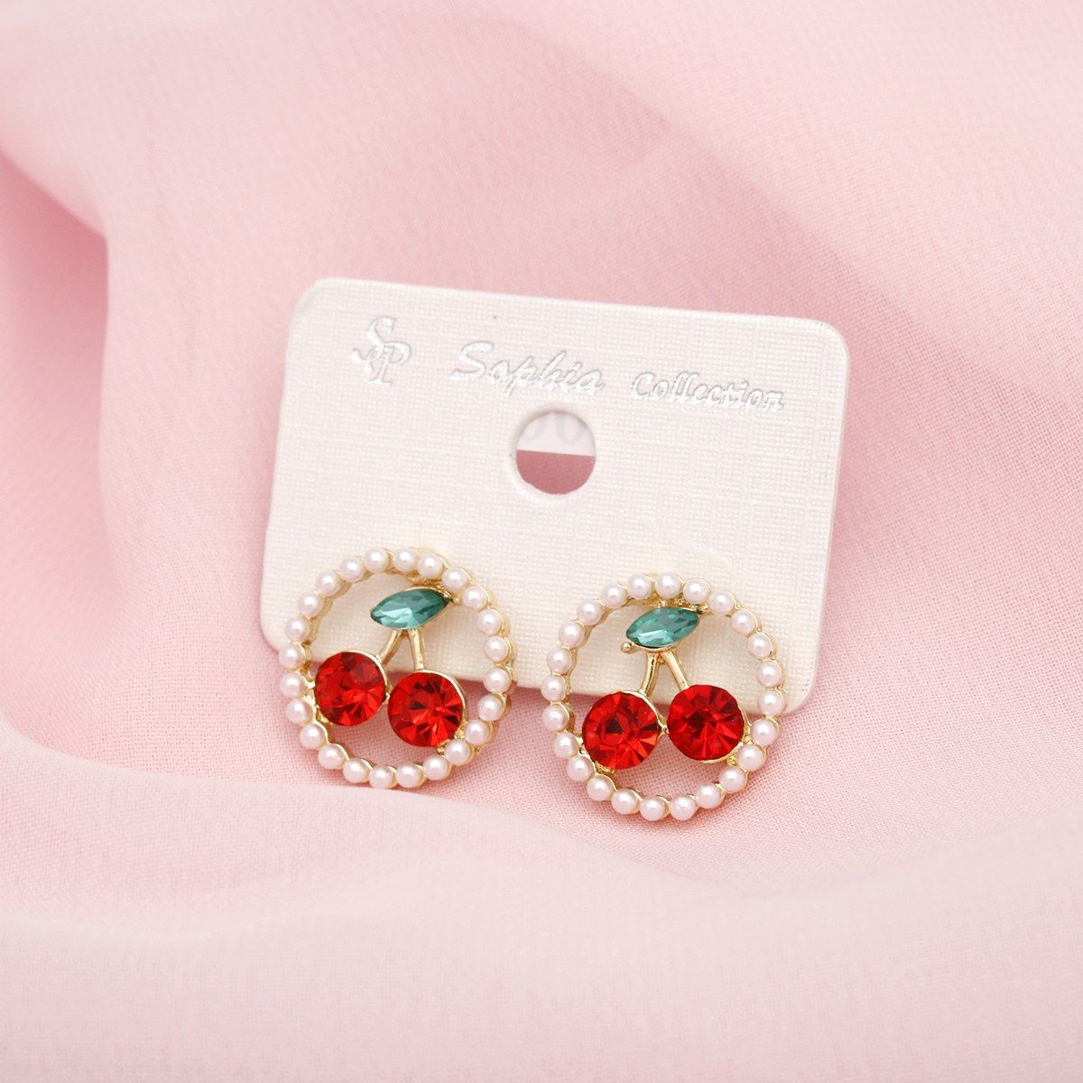 Stud Round Pearl Sugar and Sass Cherry Earrings