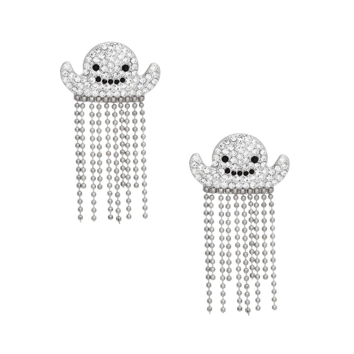 Fringe Silver Spooky Sparkle Ghost Chain Earrings