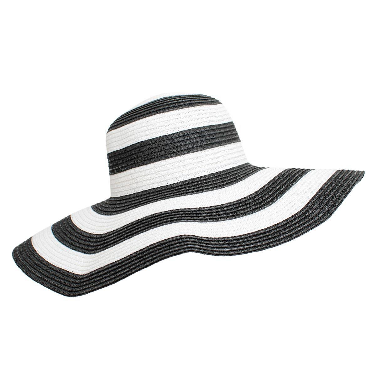 Straw Hat Vogue Black White Striped Wide Brim Hat