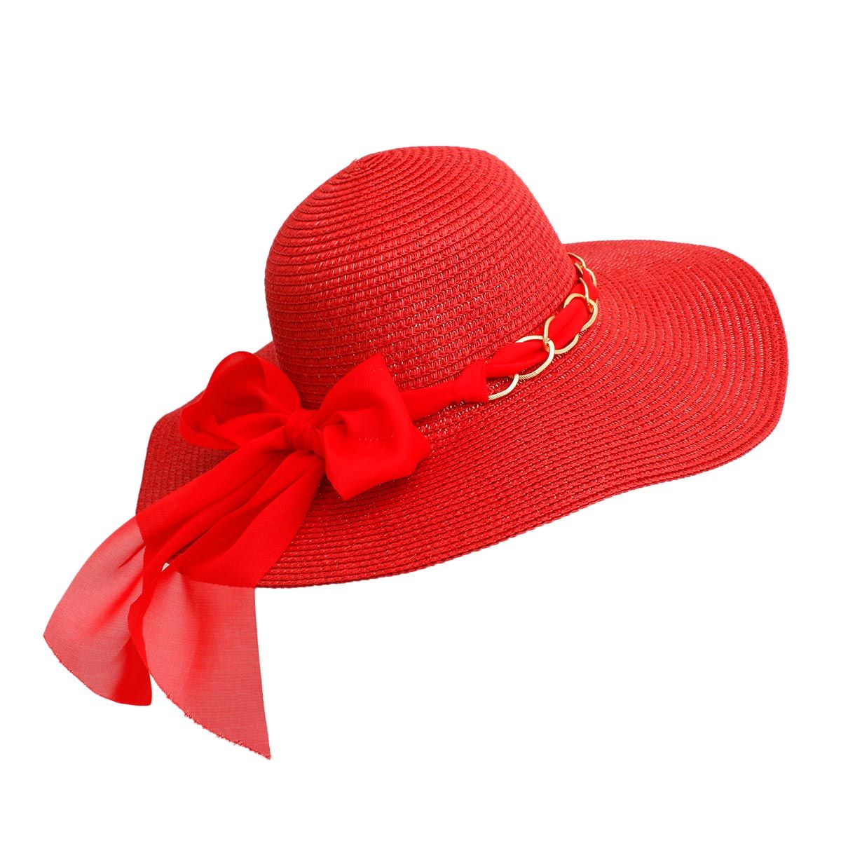 Straw Hat Classy Red Bow DST Chapeau for Women