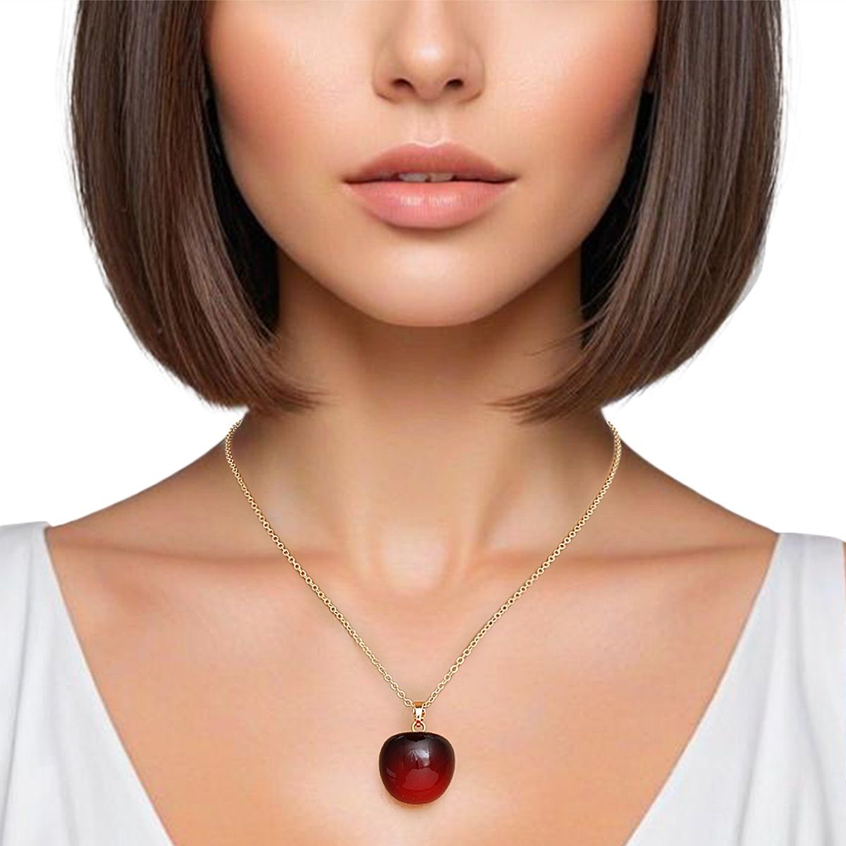 Pendant Cherry Drop Deep Red Gold Chain Necklace