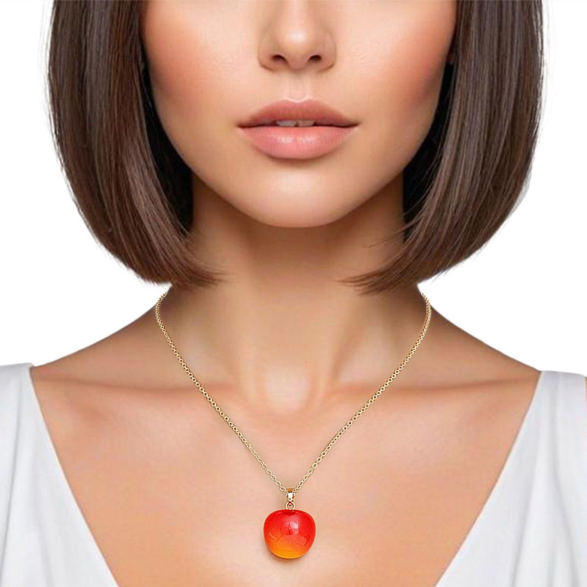 Pendant Cherry Drop Orange Red Gold Chain Necklace