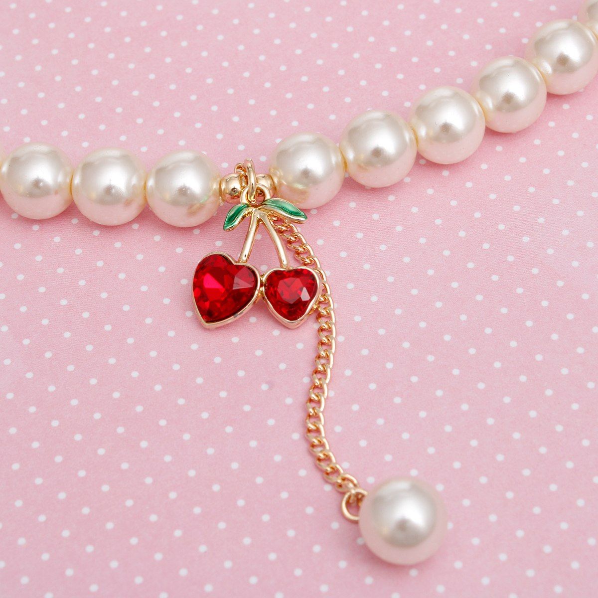 Charm Cream Pearl Cherry Red Heart Necklace Women