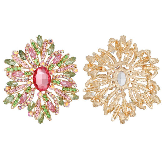 AKA Pink Green Marquise Crystal XL Brooch Women