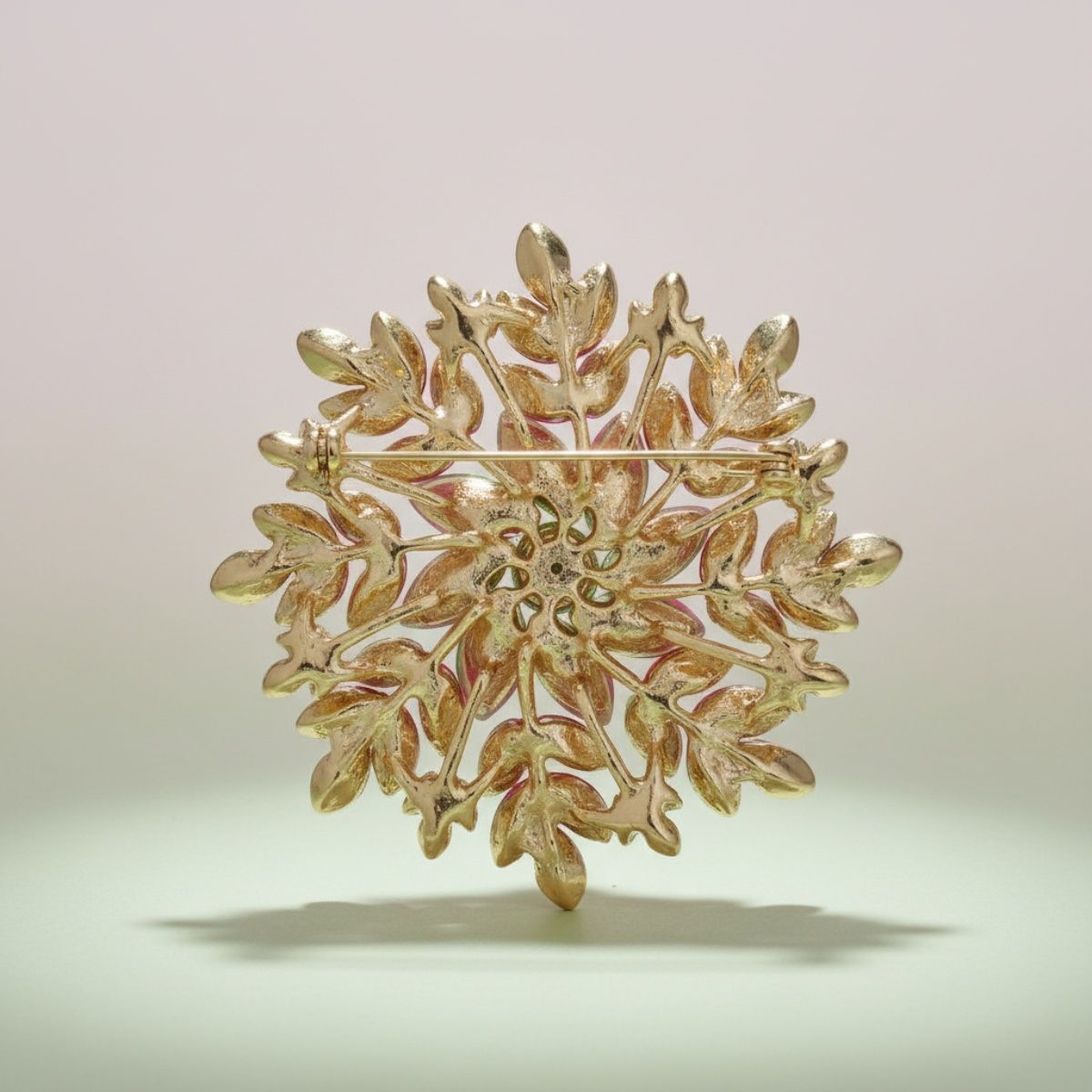 Brooch Large AKA Pink Green Snowflake Flower Pin