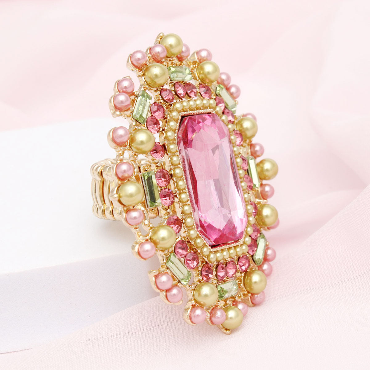 AKA Sorority Pink Green Radiant Pearl Ring