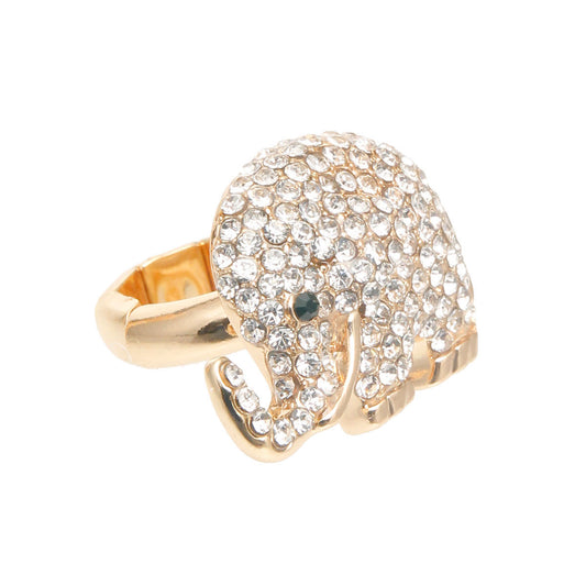 Gold Rhinestone Elephant Ring