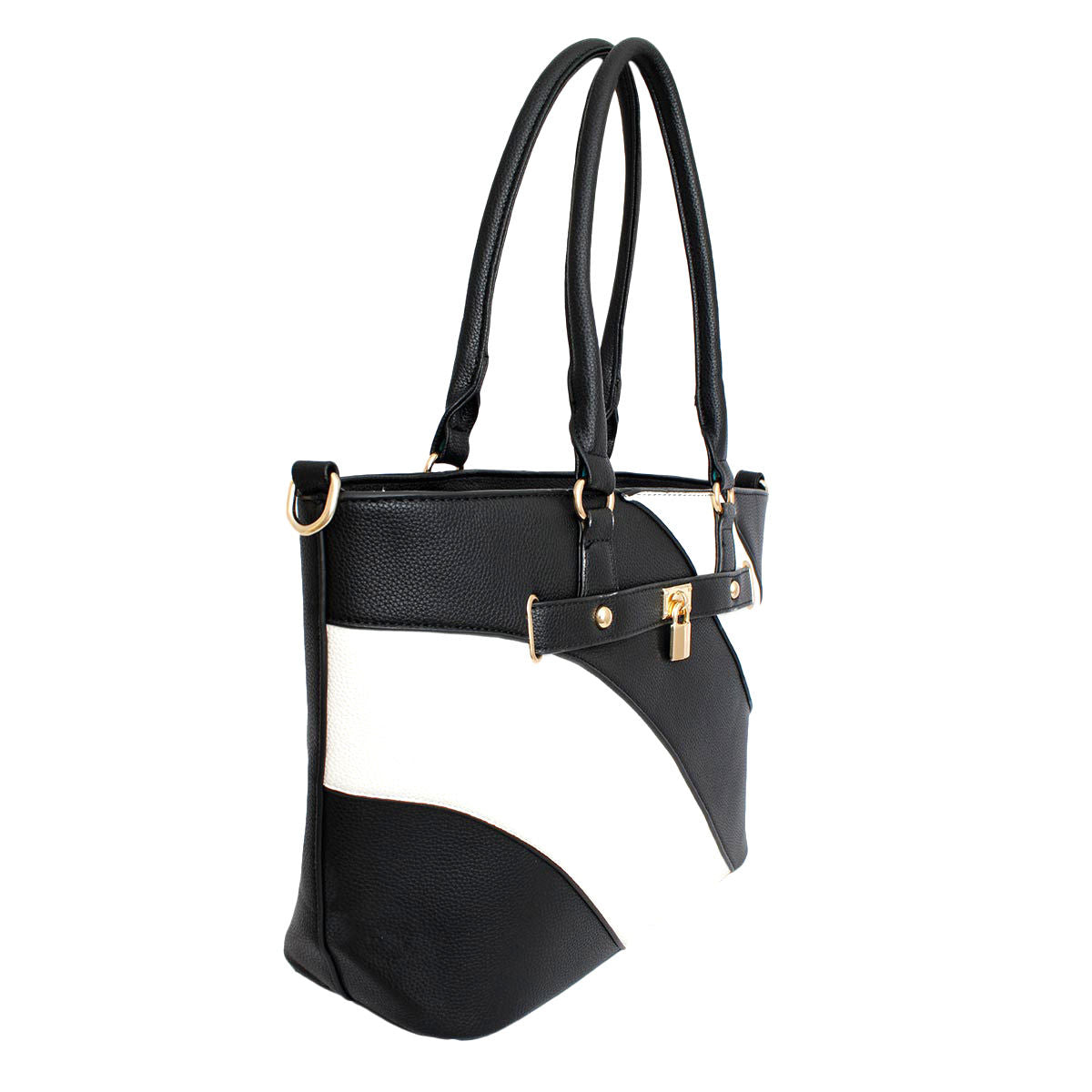 Tote Black and White Stripe Handbag for Women