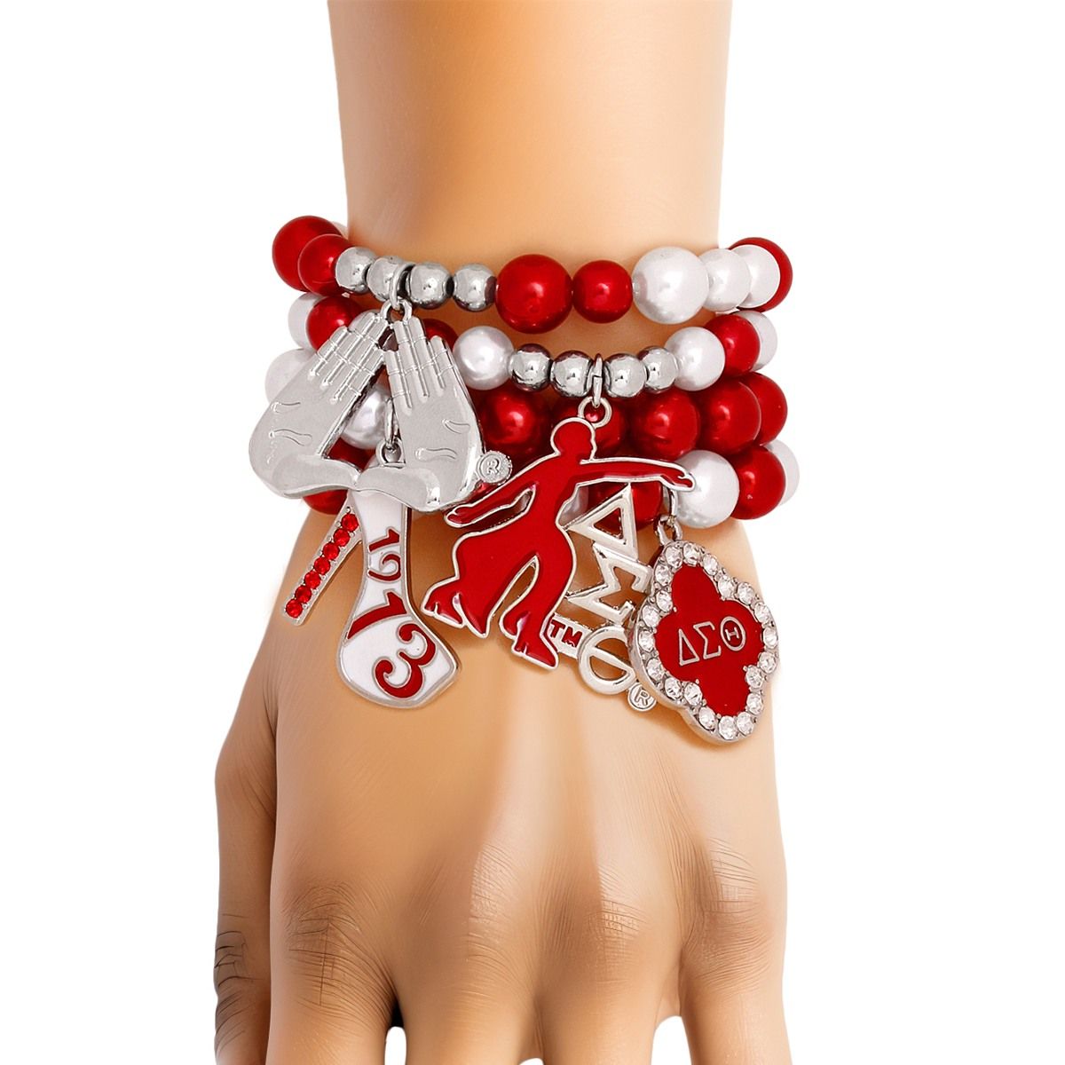 Updated DST Red and White Pearl Charm Bracelets