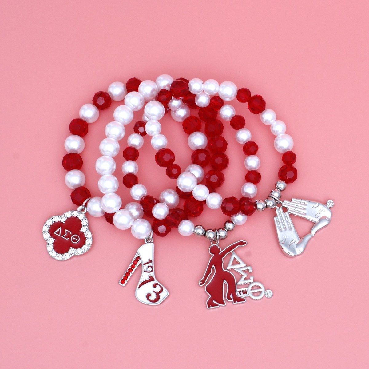 Updated DST Red Bead White Pearl Charm Bracelets