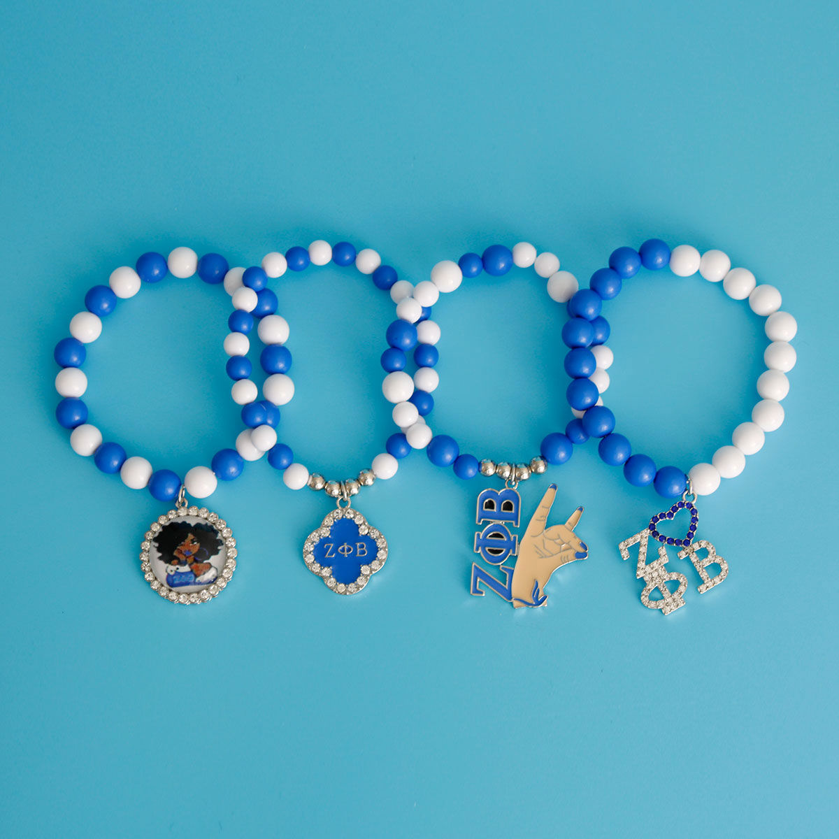 Blue White Bead Zeta Sorority Bracelet Set