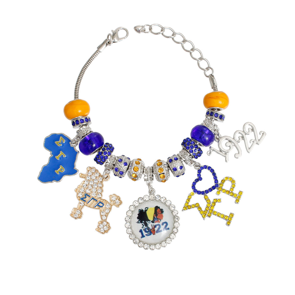 SGRHO Blue Gold Sorority Charm Rondelle Bracelet