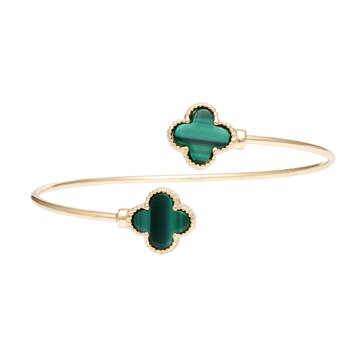 Bangle Gold Green Clover Open Bracelet for Women