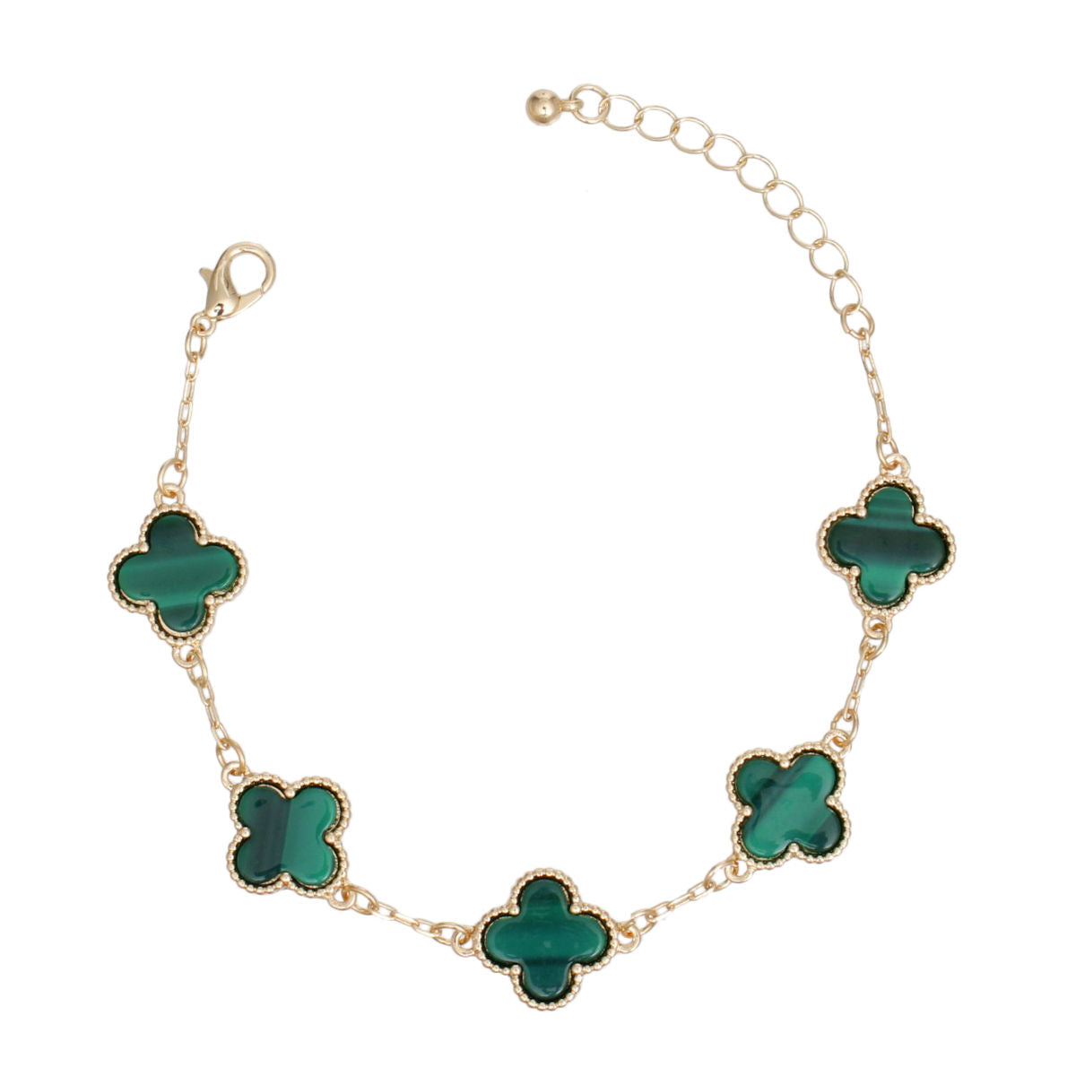 Bracelet Gold Green Quatrefoil Clover 5 Motifs