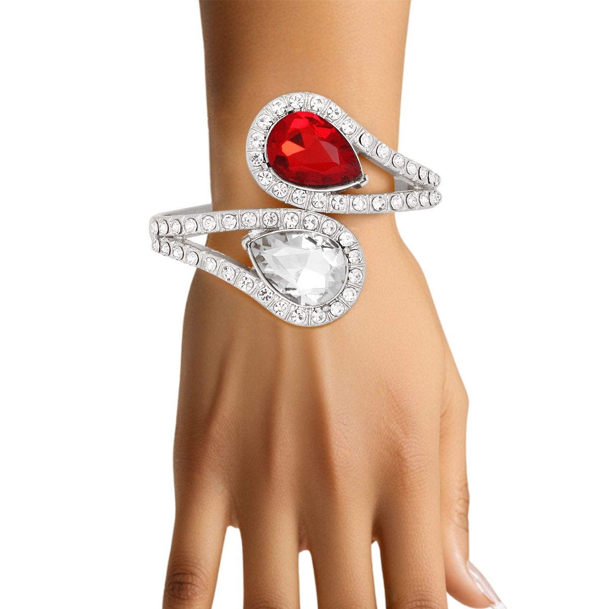 DST Red and Clear Teardrop Crystal Cuff Bracelet