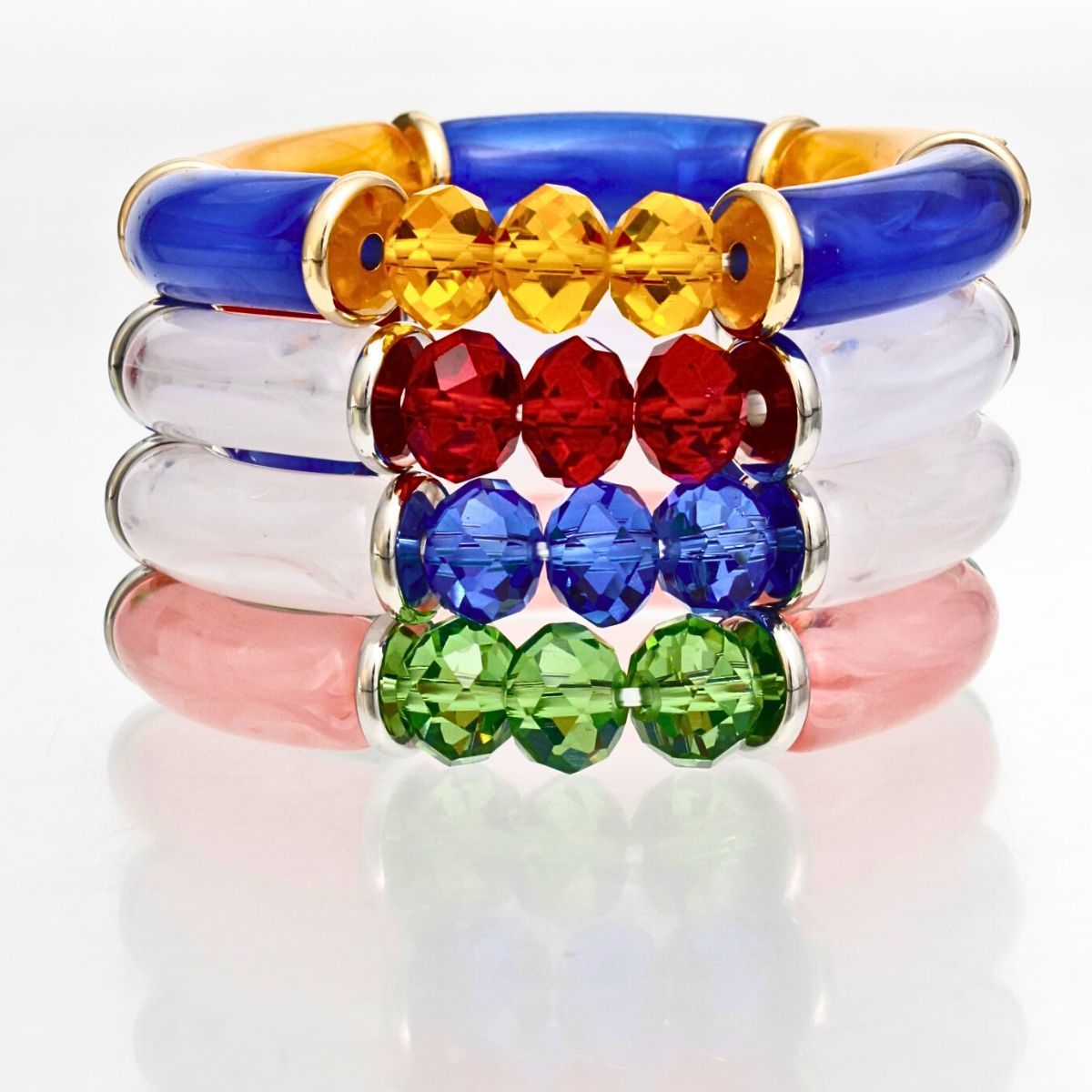 SGRHO Blue Gold Tubular and Glass Bead Bracelet