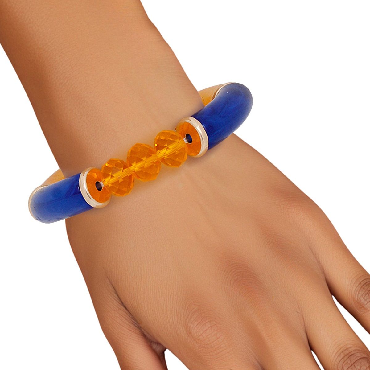 SGRHO Blue Gold Tubular and Glass Bead Bracelet