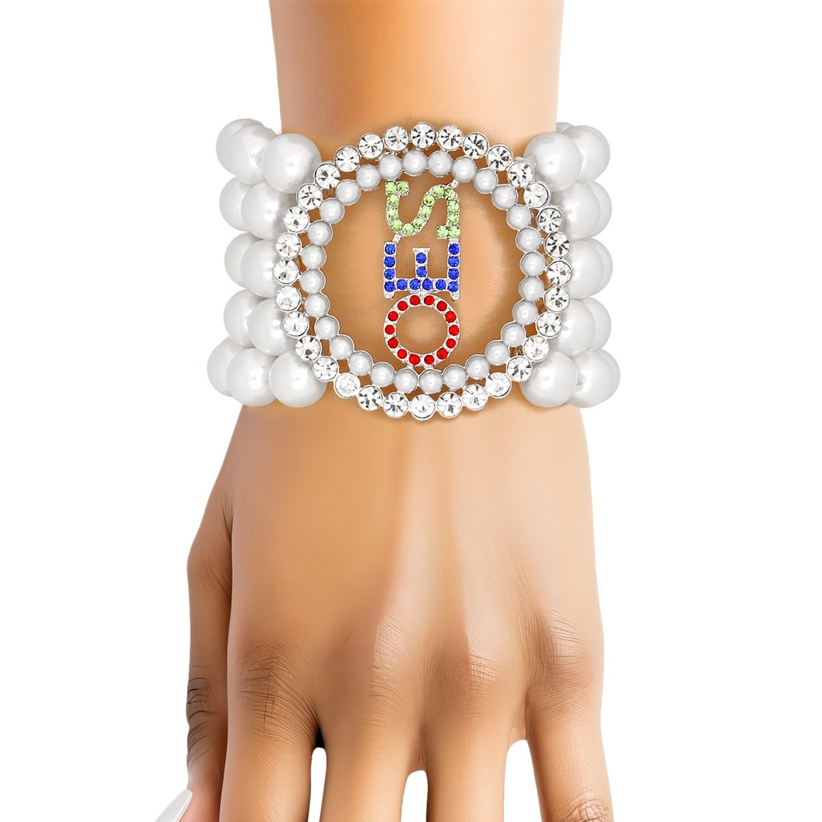 OES Sorority Round White Pearl Bracelet for Women