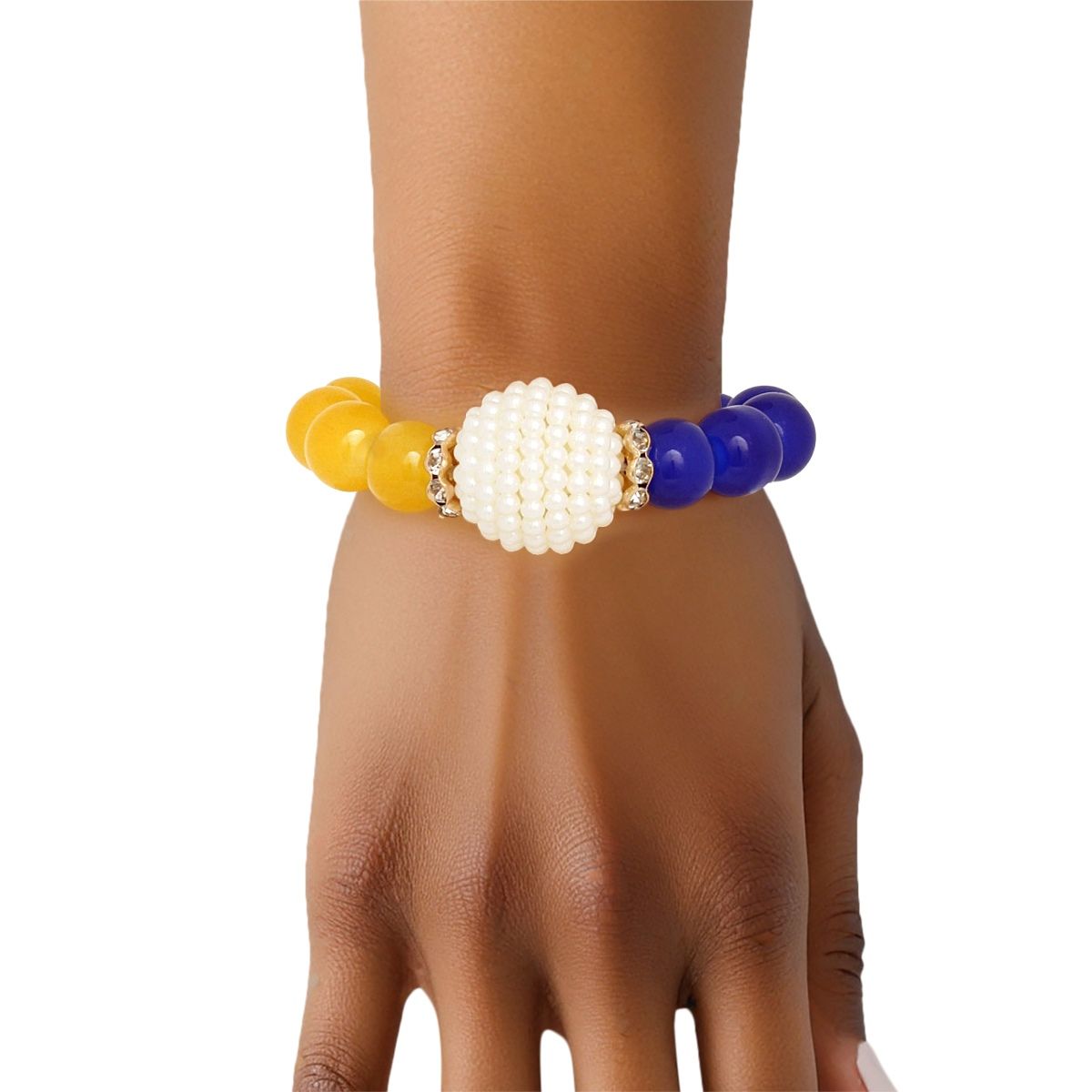 SGRHO Sorority Blue Gold Pearl Glass Bead Bracelet