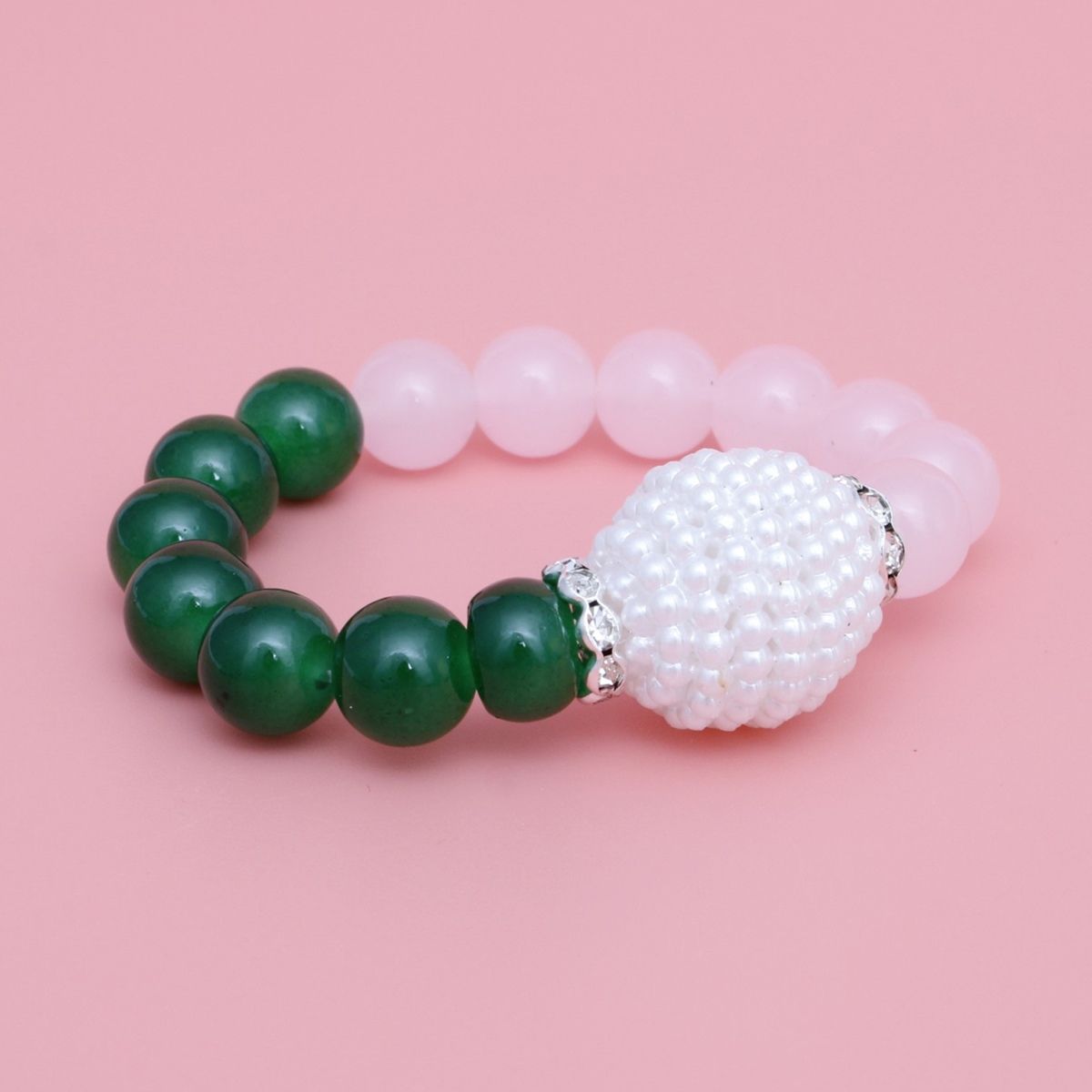 AKA Sorority Pink Green Pearl Glass Bead Bracelet