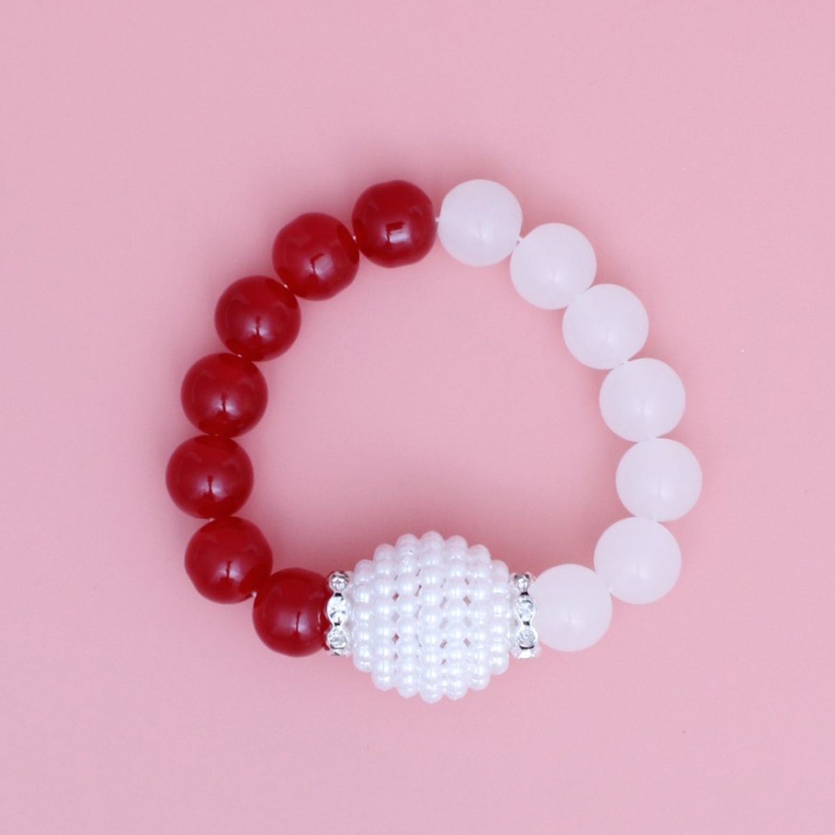 DST Sorority Red White Pearl Glass Bead Bracelet
