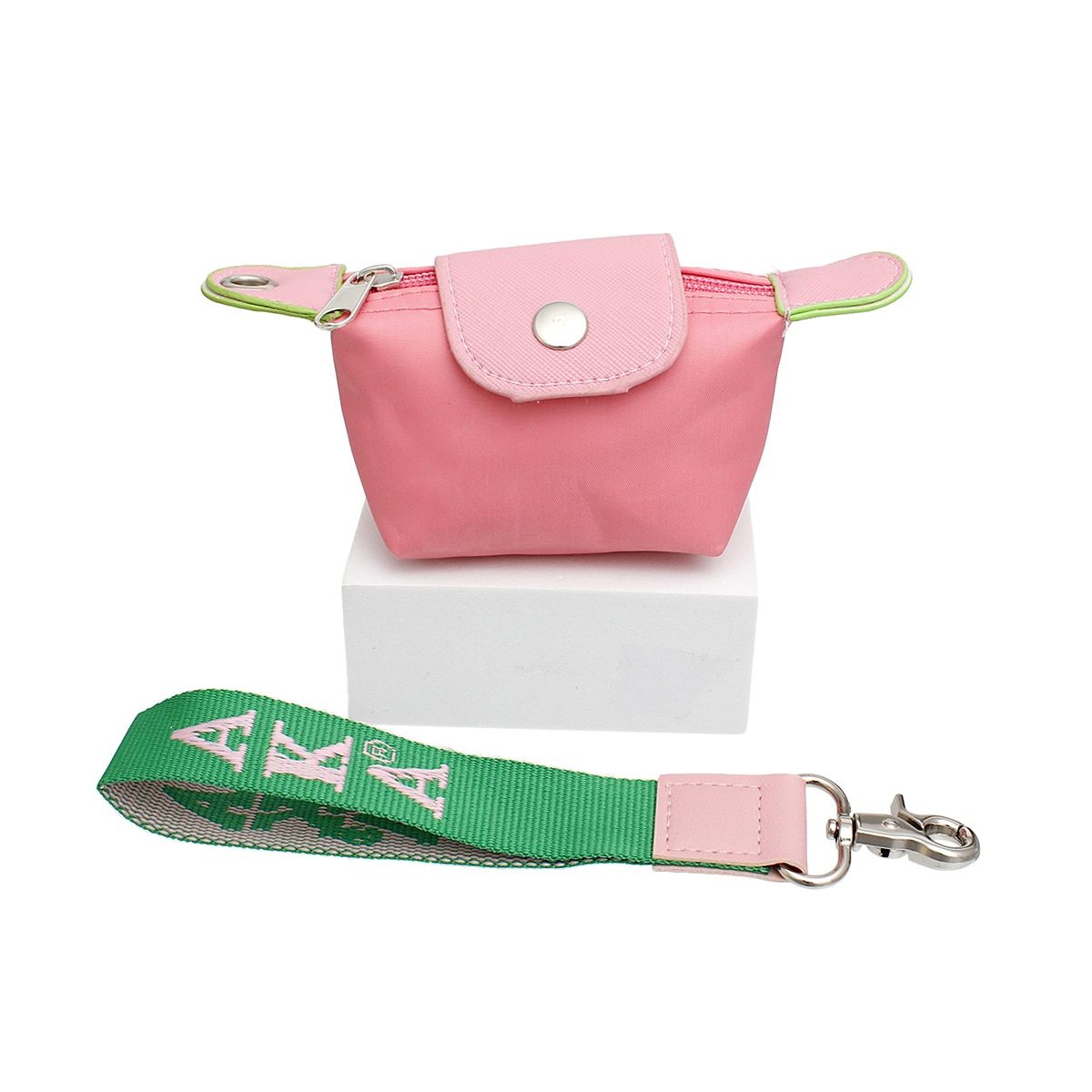 AKA Sorority Pink Nylon Wristlet Strap Mini Pouch