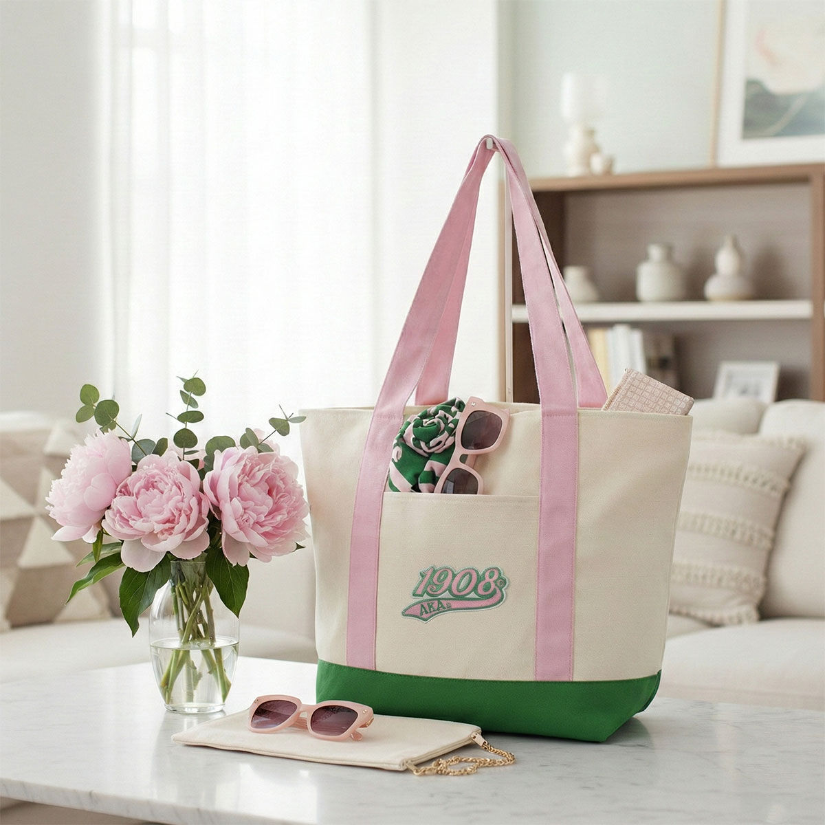 AKA Sorority Large Canvas Tote Bag Reusable Merch