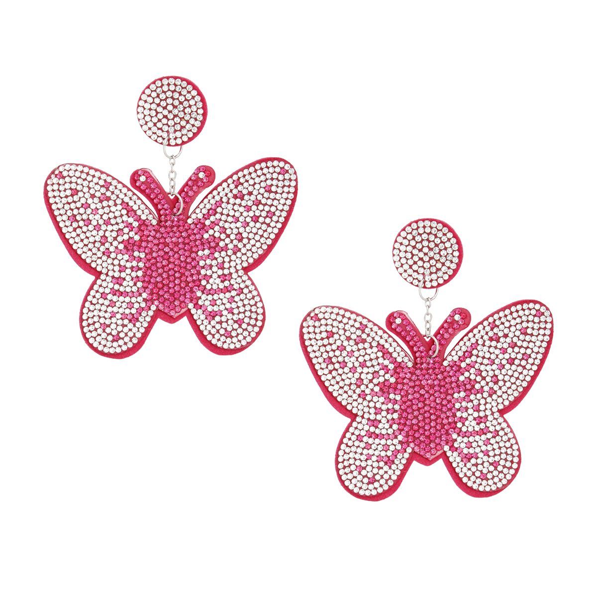 Drop Fuchsia Butterfly Rhinestone Fabric Earrings
