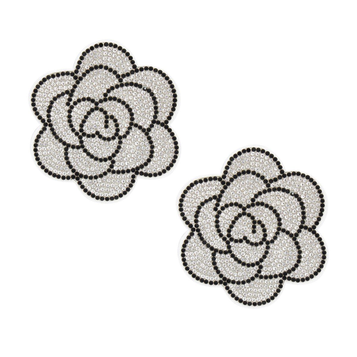 Studs White Flower Rhinestone Fabric Earrings