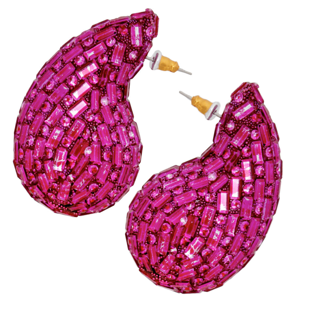 Studs Fuchsia Embellished Teardrop Earrings