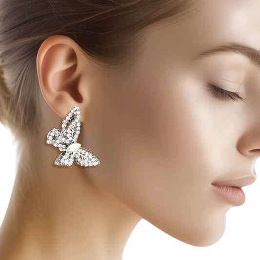 Studs Small Silver 3D Butterfly Earrings for Women