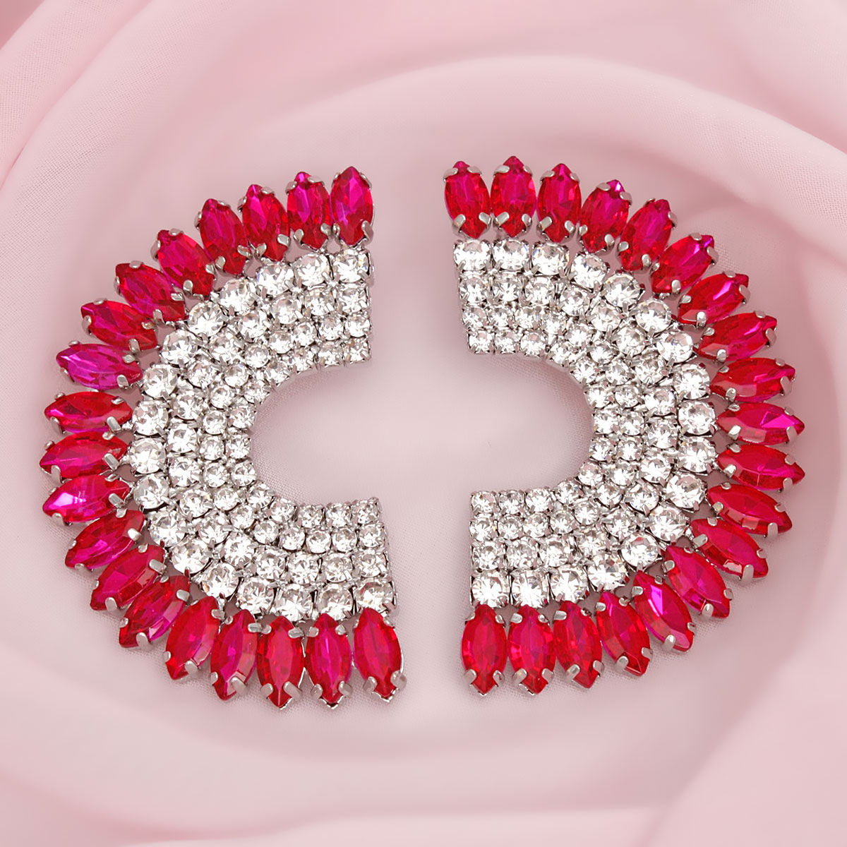 Studs Fuchsia Crystal Semi Circle Luminous Earring
