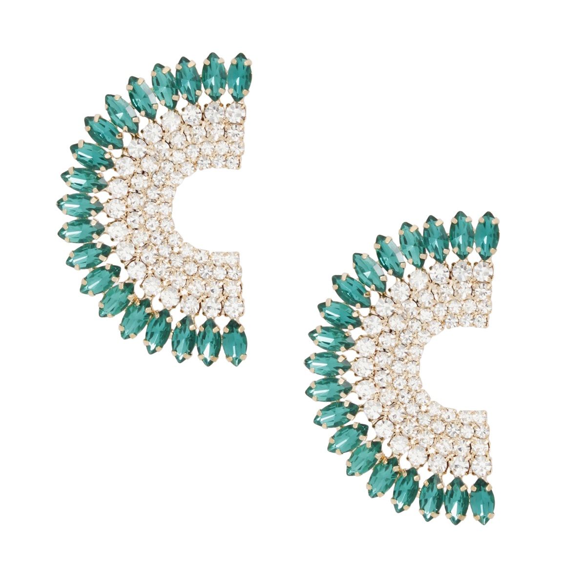 Studs Green Crystal Semi Circle Luminous Earrings