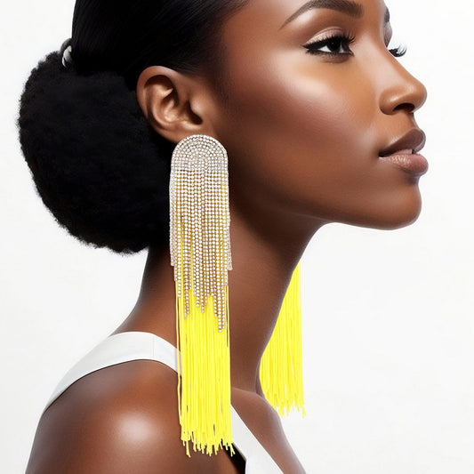 Tassel Yellow Long Fringe Glam Earrings for Women