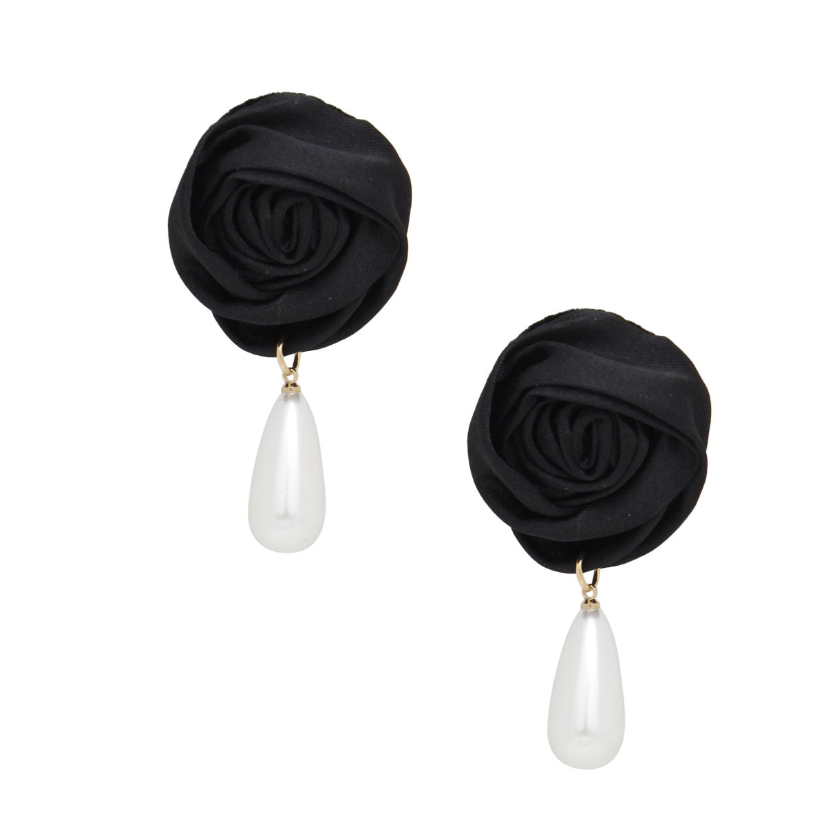 Stud Black Rose White Pearl Teardrop Earrings