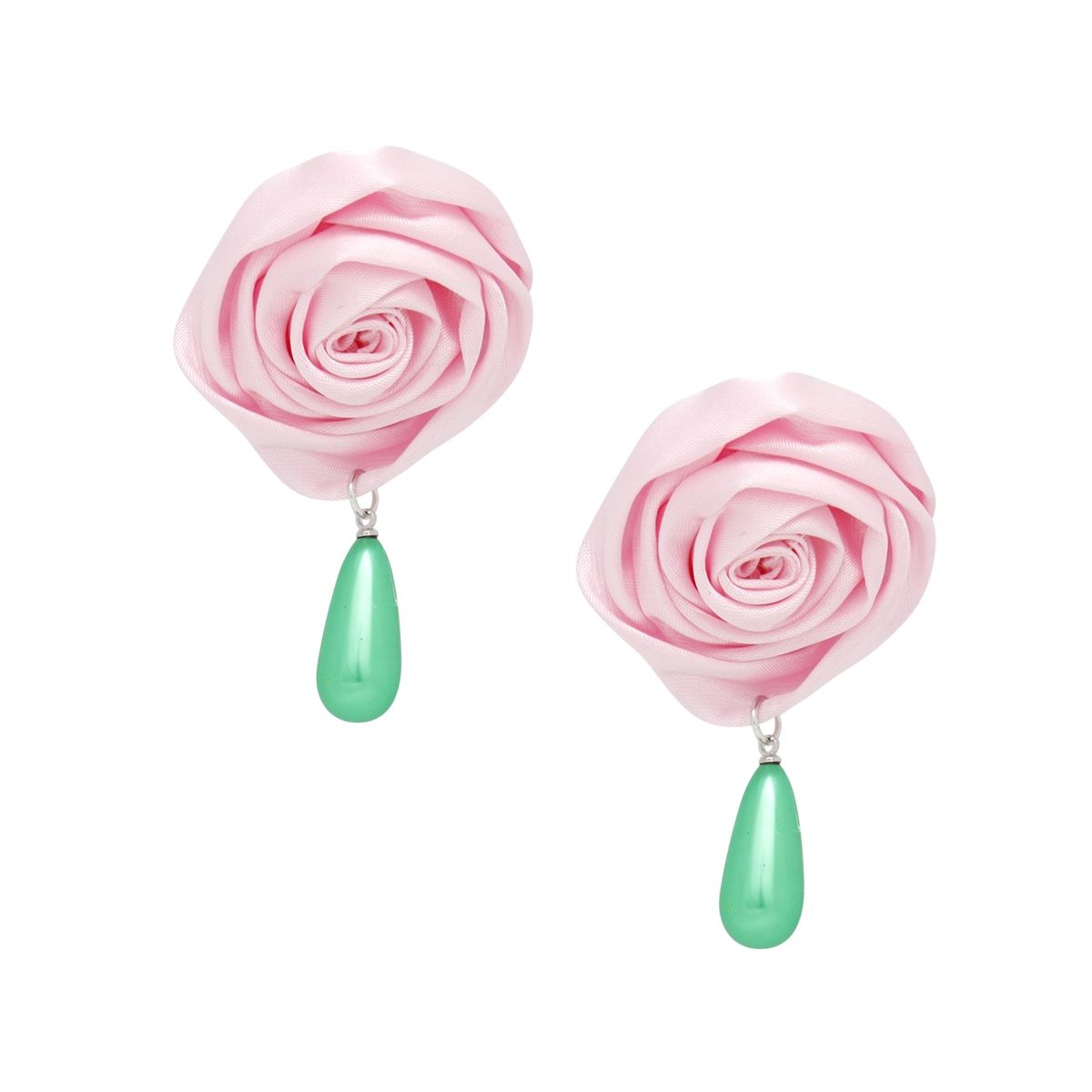 AKA Pink Rose Green Pearl Teardrop Stud Earrings