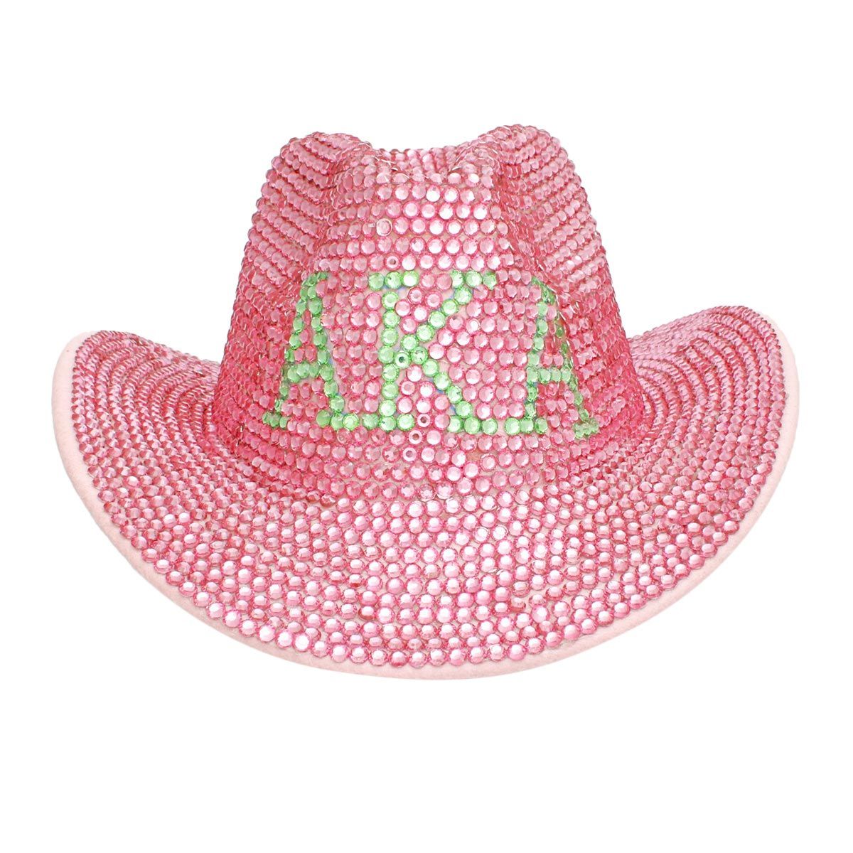 AKA Sorority Pink Green Rhinestone Fedora Hat