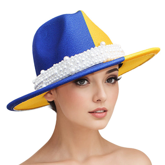 SGRHO Sorority Gold Blue Fedora Pearl Band Hat