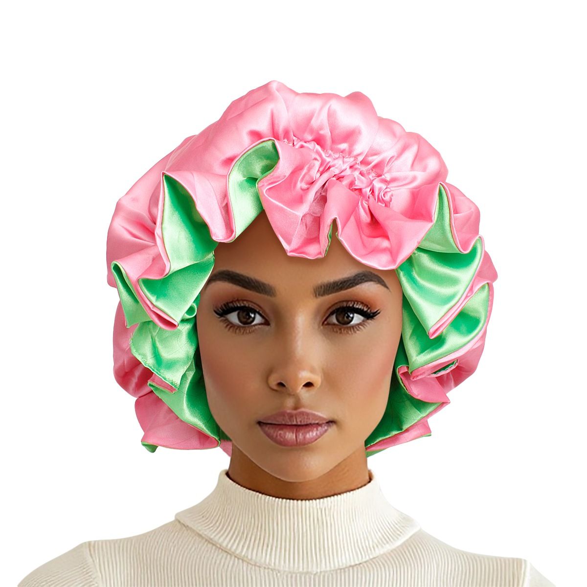 AKA Sorority Pink Green Satin Sleep Bonnet Cap