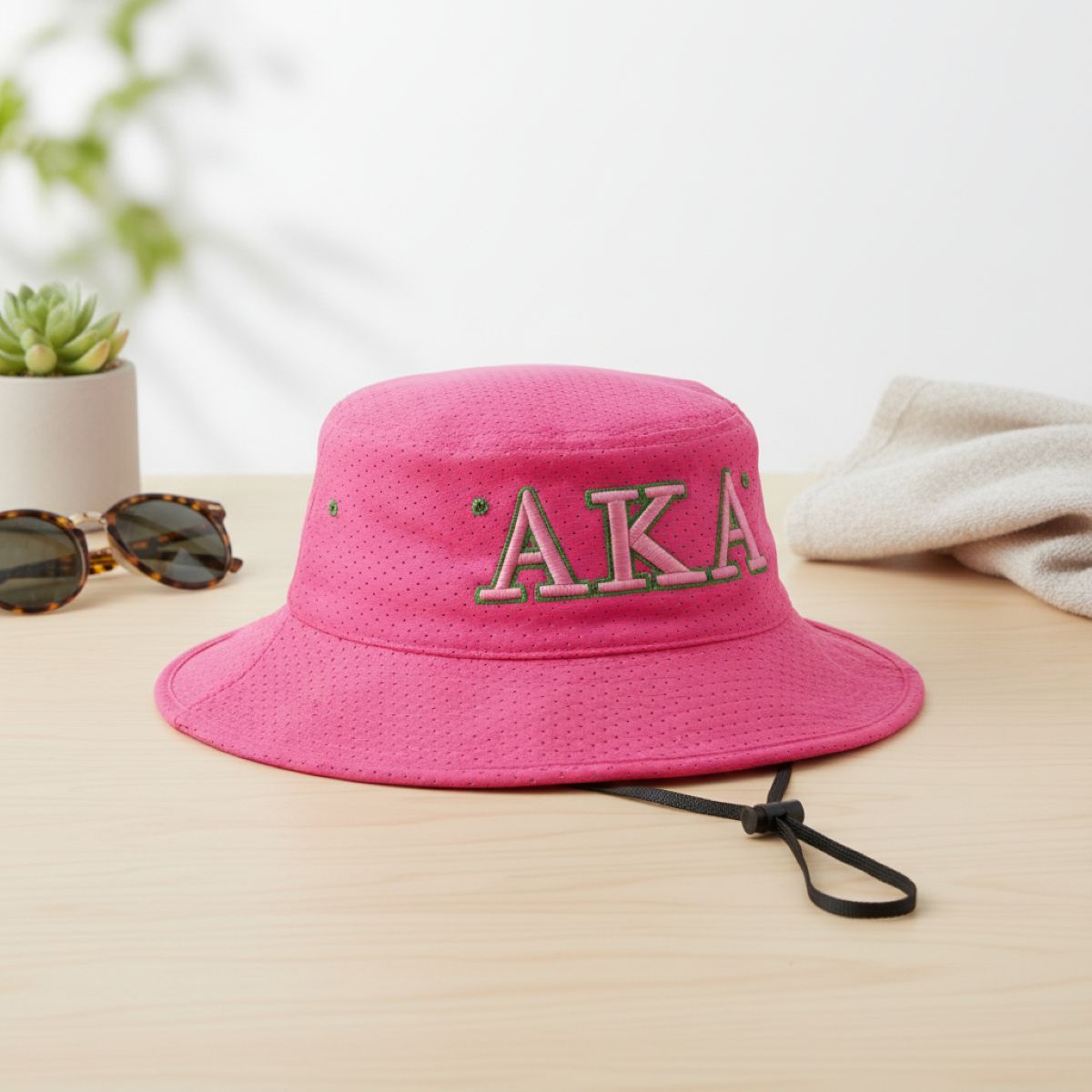 AKA Sorority Pink Mesh Embroidered Bucket Hat
