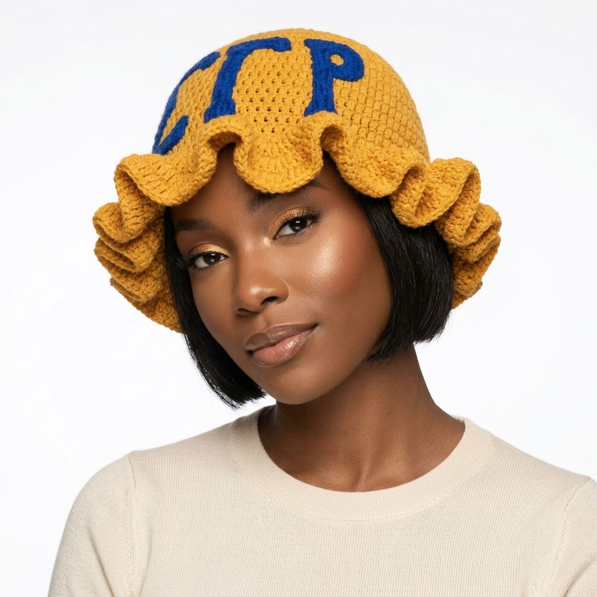 SGRHO Yellow Greek Crochet Ruffle Bucket Hat