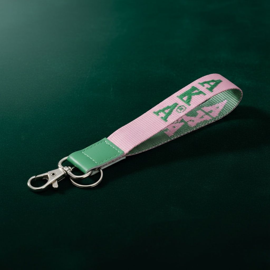 AKA Pink Canvas Embroidered Wristlet Strap Clip