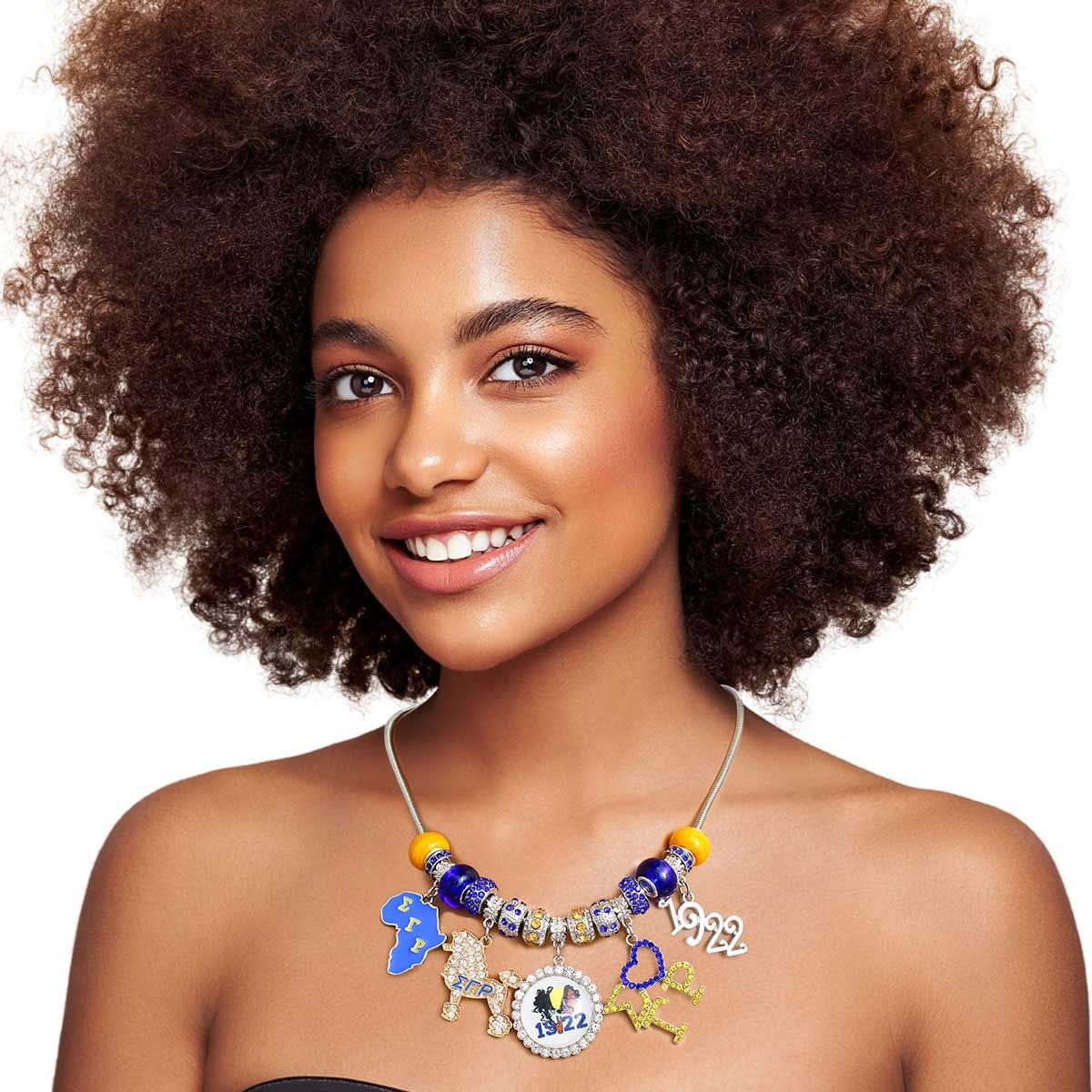 Blue Gold SGRho Sorority Charm Necklace