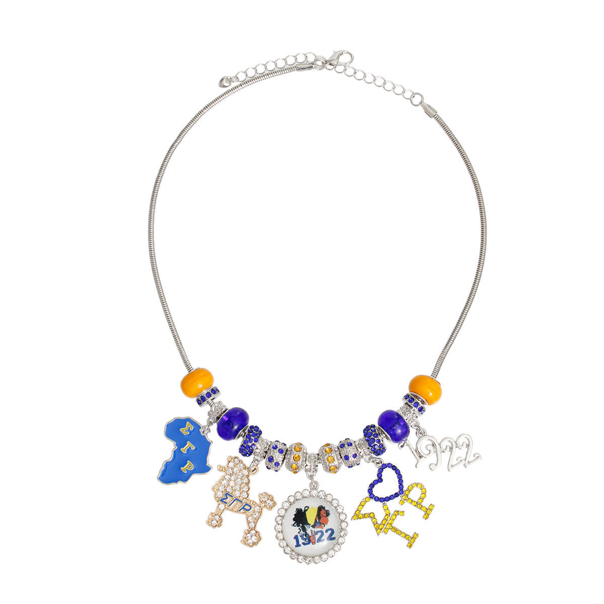 Blue Gold SGRho Sorority Charm Necklace