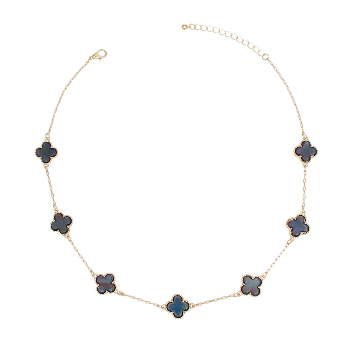 Necklace Gold Gray Quatrefoil Clover 7 Motifs