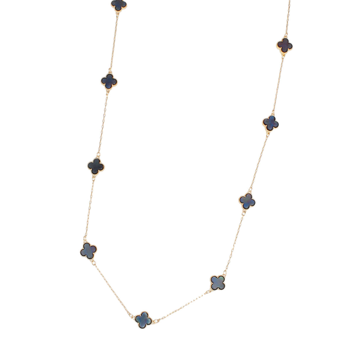 Long Necklace Gray Black Quatrefoil 12 Motifs