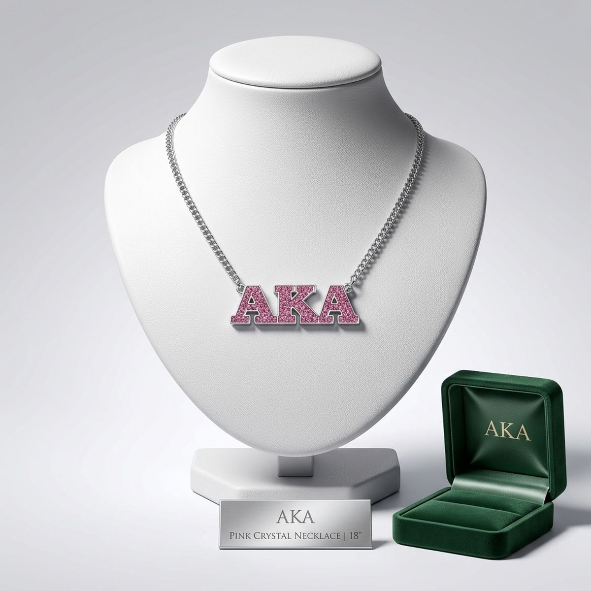 AKA Silver Pink Rhinestone Greek Letter Necklace