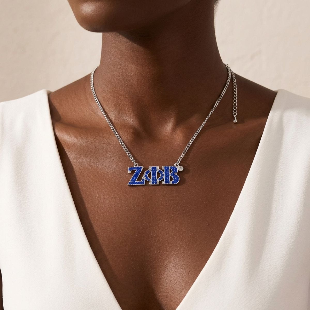 ZPB Silver Blue Rhinestone Greek Letter Necklace