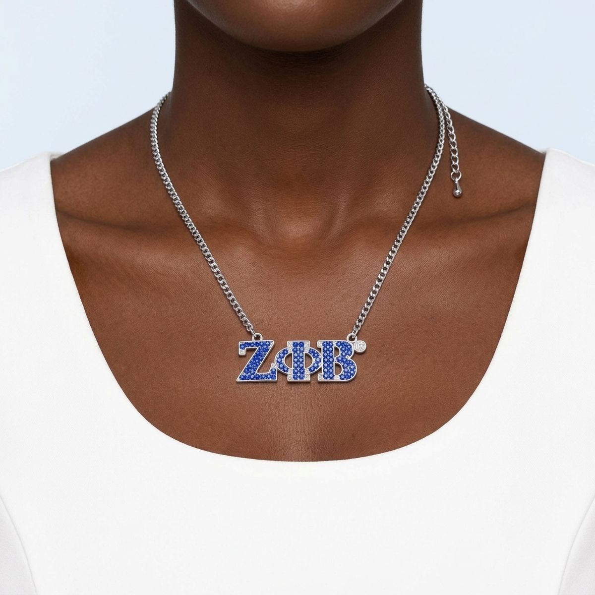 ZPB Silver Blue Rhinestone Greek Letter Necklace