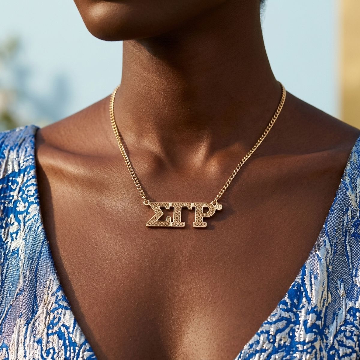 SGRHO Gold Rhinestone Greek Letter Necklace